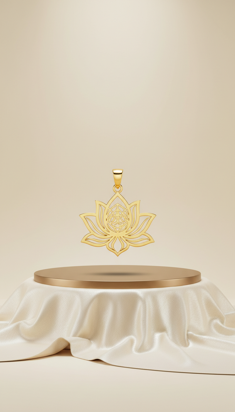 Gold-Plated Lotus Pendant With Enamel Detail