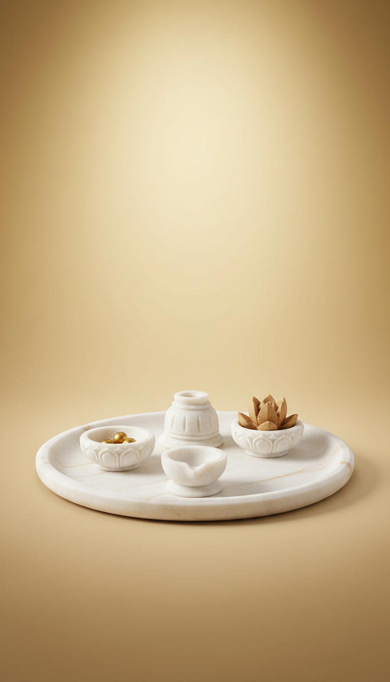 Marble Puja Thali Set Elegant Design